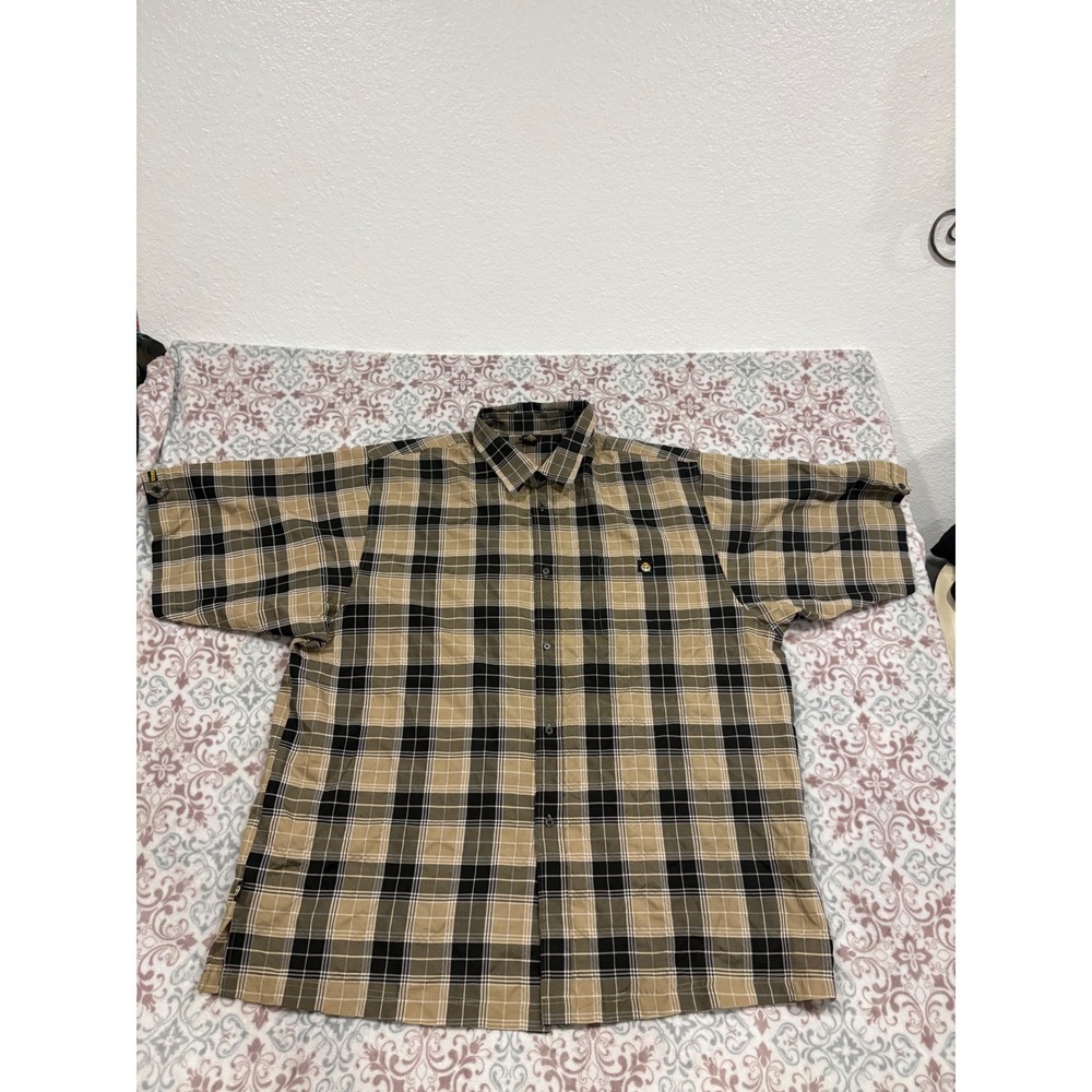 Lowrider Mens 3XL Plaid Short Sleeve Button Down Shirt Tan Black Streetwear Y2K